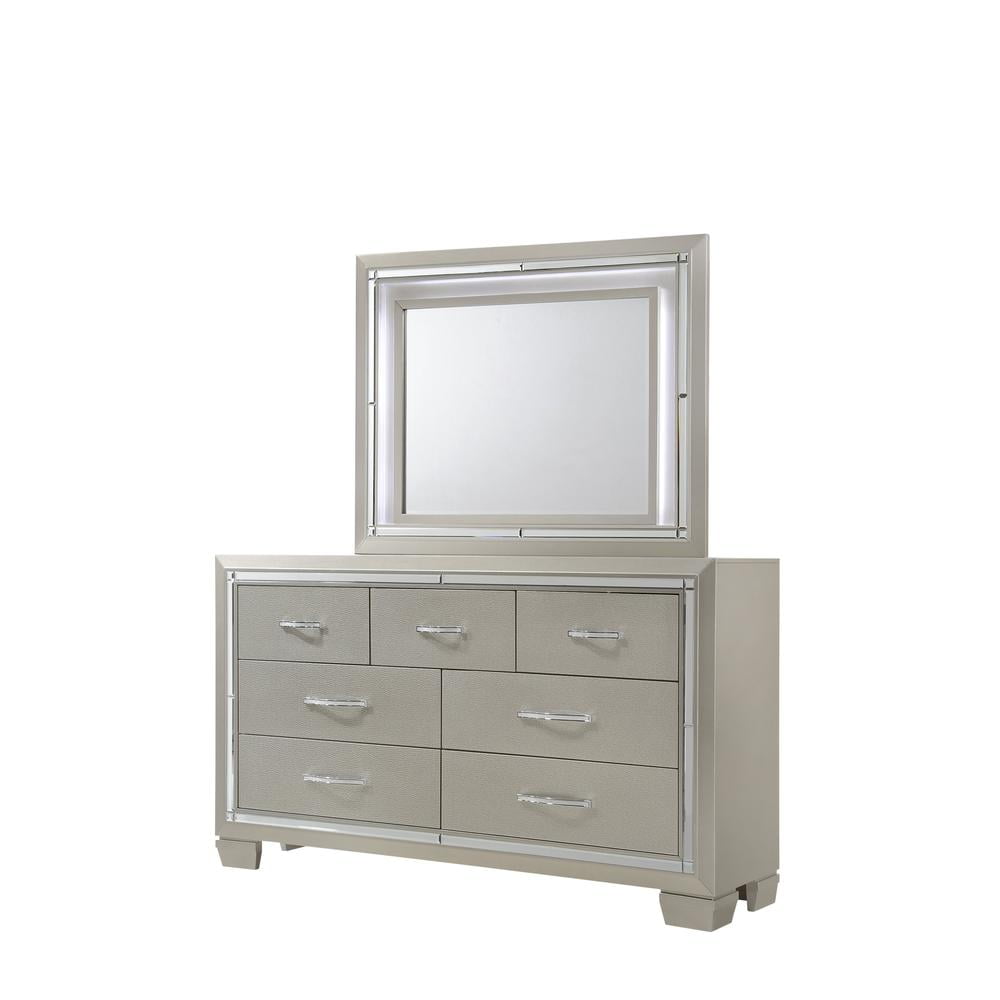 Champagne Double Dresser with Mirror and Crystal Handles