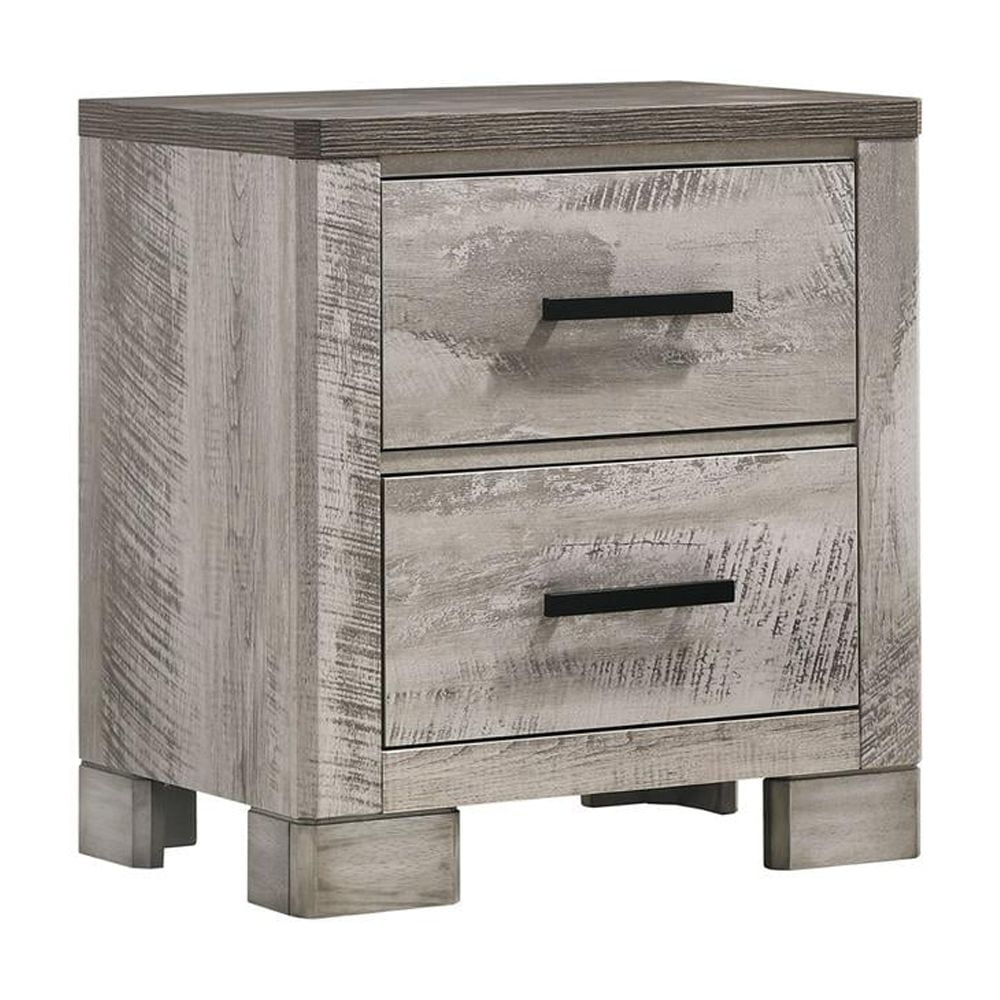 Adam Rustic Gray 2-Drawer Rubberwood Nightstand