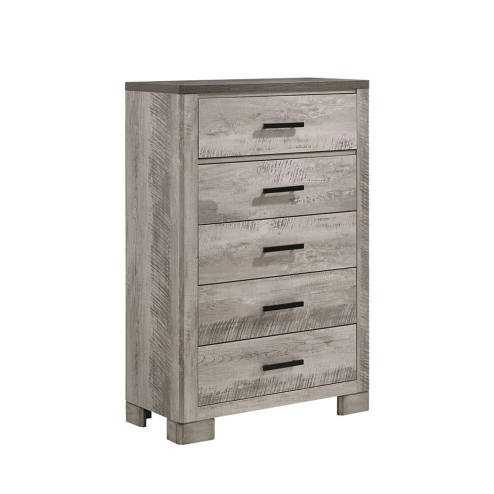 Picket House Furnishings Adam 5-Drawers Bedroom Chest in Gray/Dark Gray Top