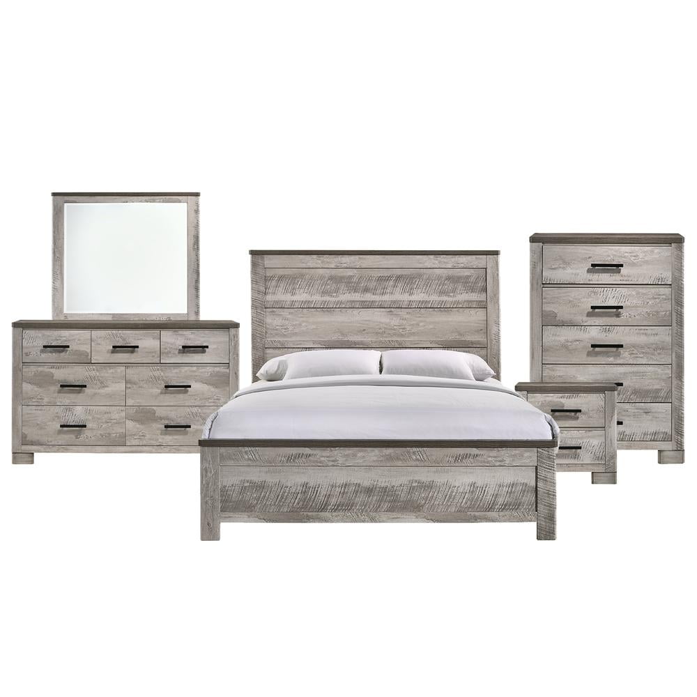Adam King Panel 5-Piece Light and Dark Gray Bedroom Set