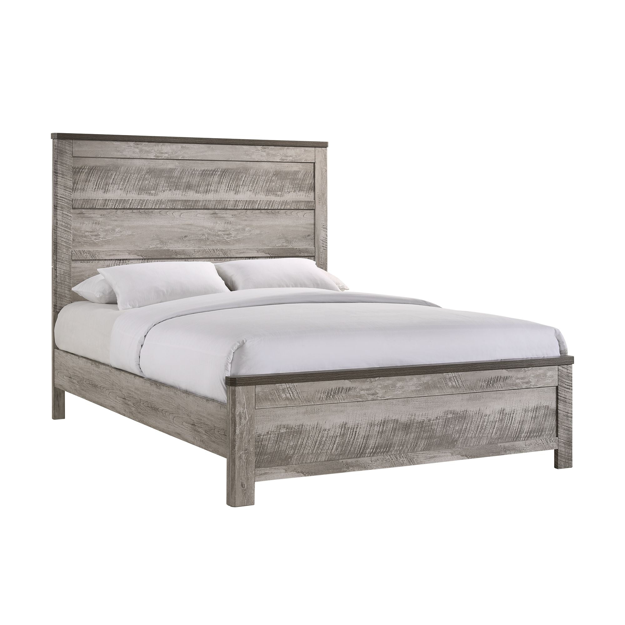 Rustic Gray Queen Panel Bed with Headboard and Storage Drawer