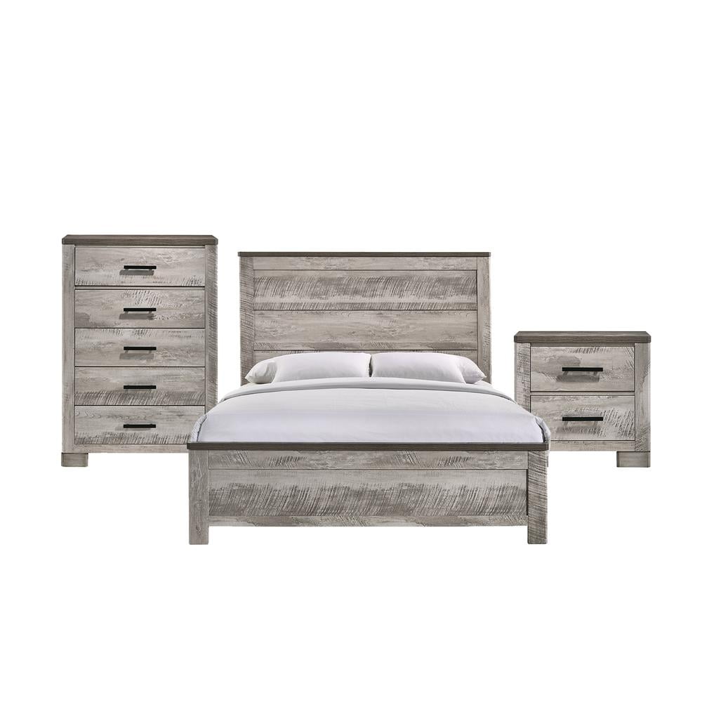 Rustic Gray Queen Panel Bed with Headboard and Storage Drawer