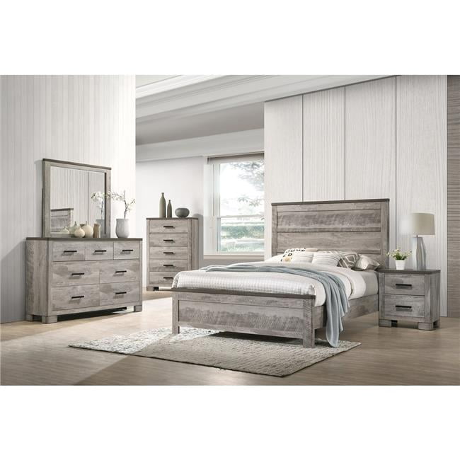 Rustic Gray Queen Panel Bed with Headboard and Storage Drawer