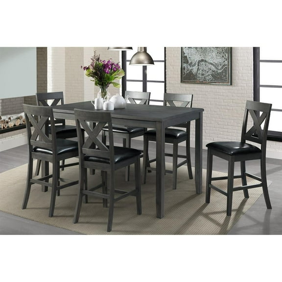 Picket House Furnishings Alexa 7-Piece Counter Height Dining Set in Gray