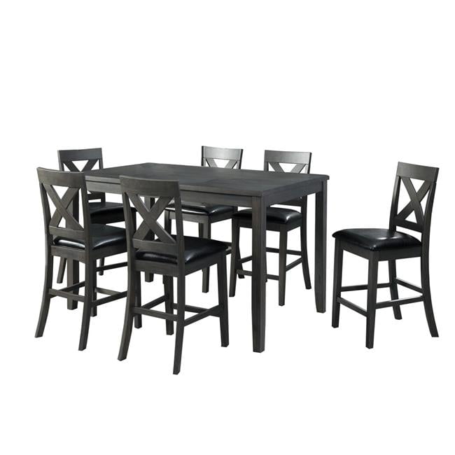 Alexa Gray 7-Piece Counter Height Dining Set with Faux Leather Upholstered Chairs
