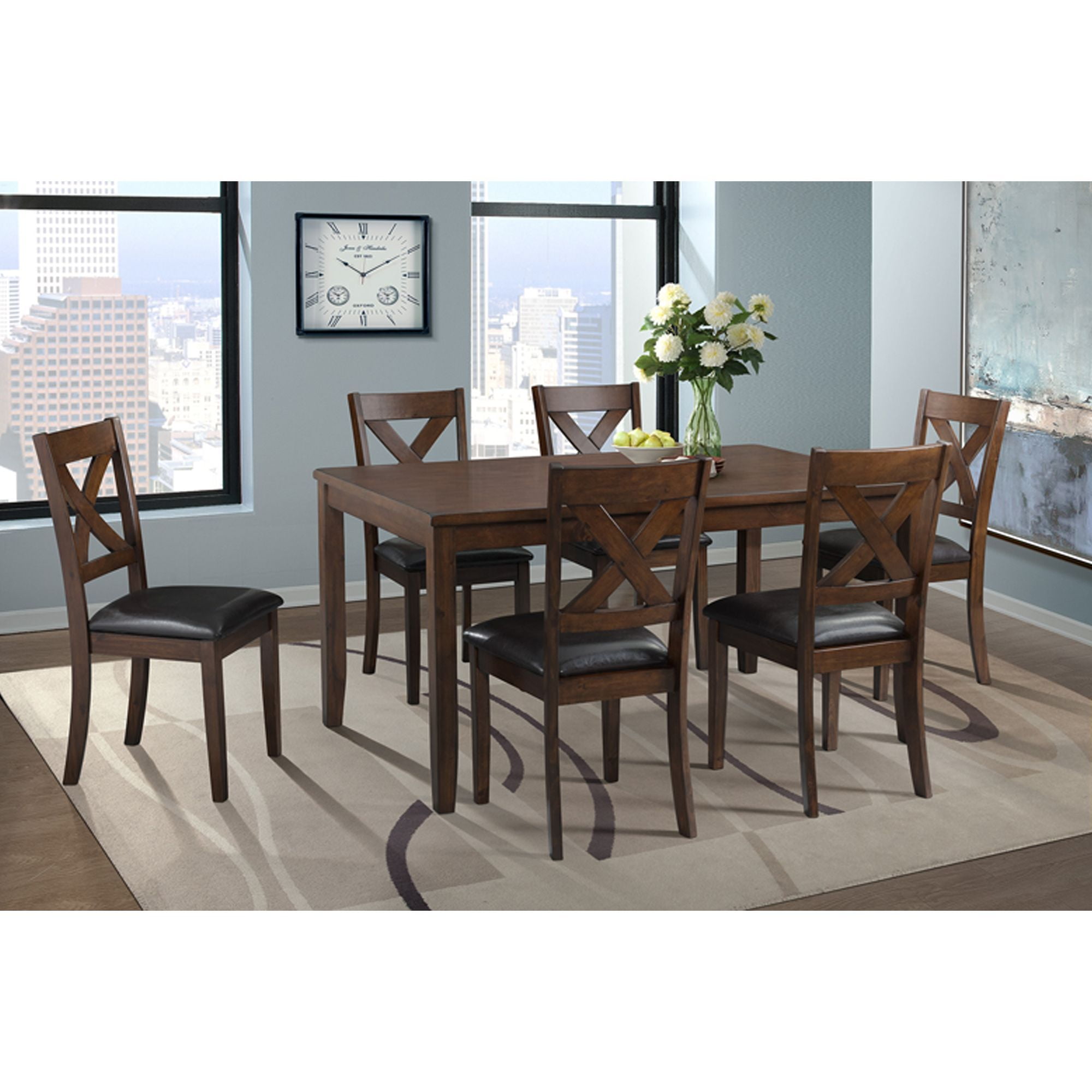 Cherry Faux Leather Upholstered Cross Back Side Chair Set