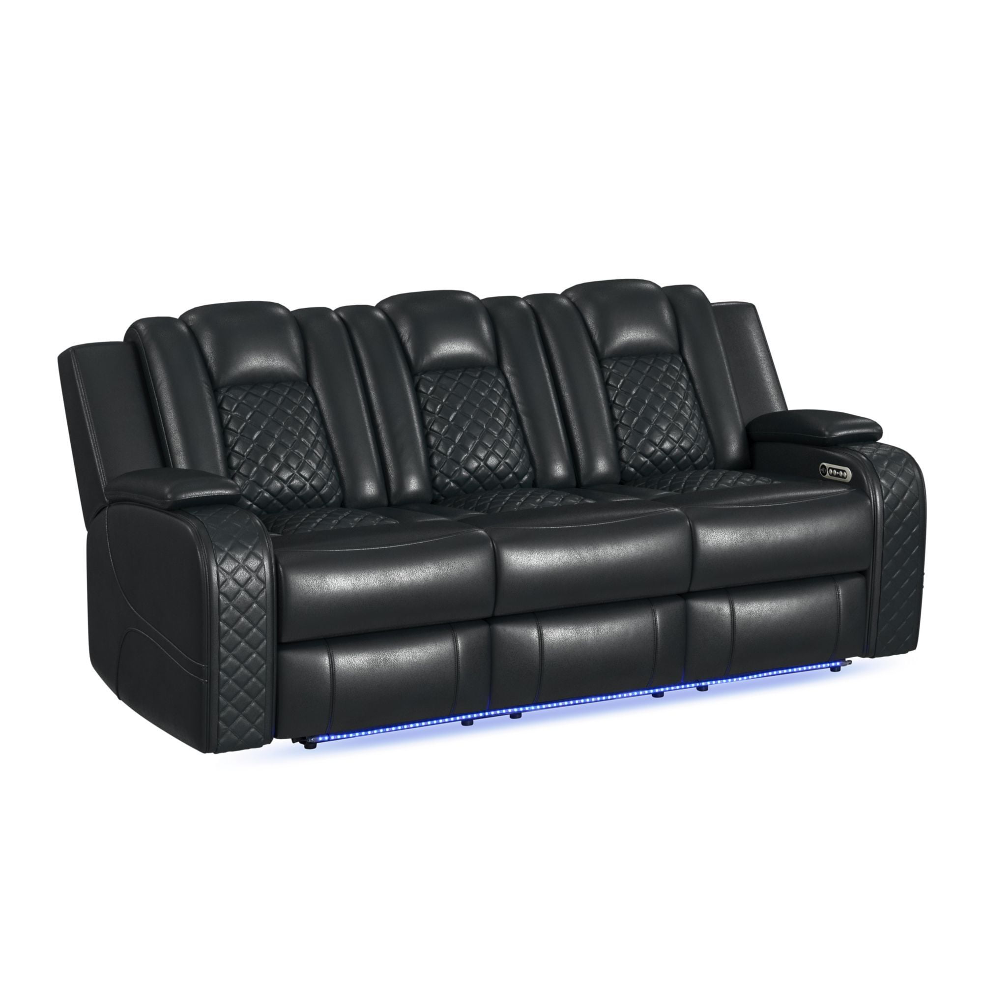 Pebble Black Faux Leather Power Motion Sofa with Cup Holder