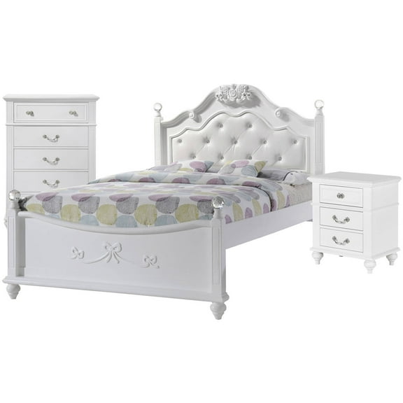 Picket House Furnishings Annie 3-Piece Kids Faux Leather/Wood Twin Bedroom Set, White