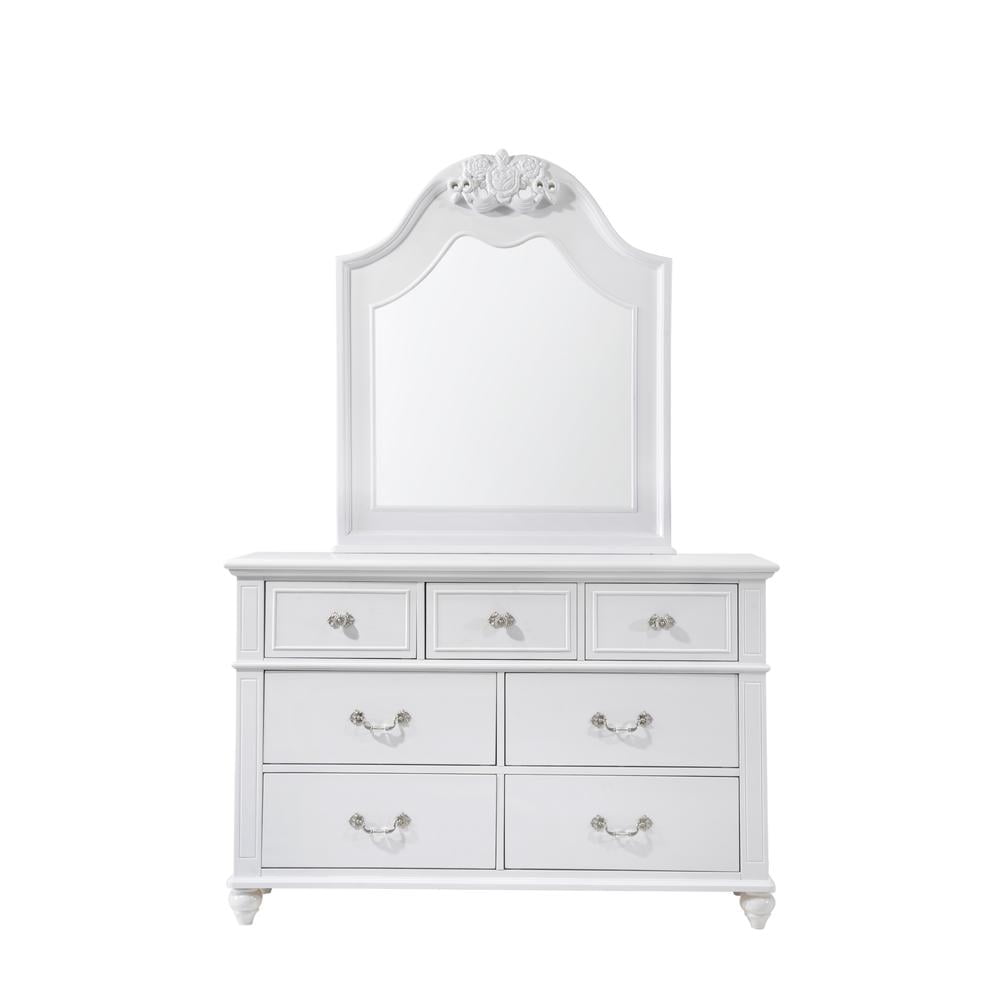 White French Country 7-Drawer Dresser with Mirror