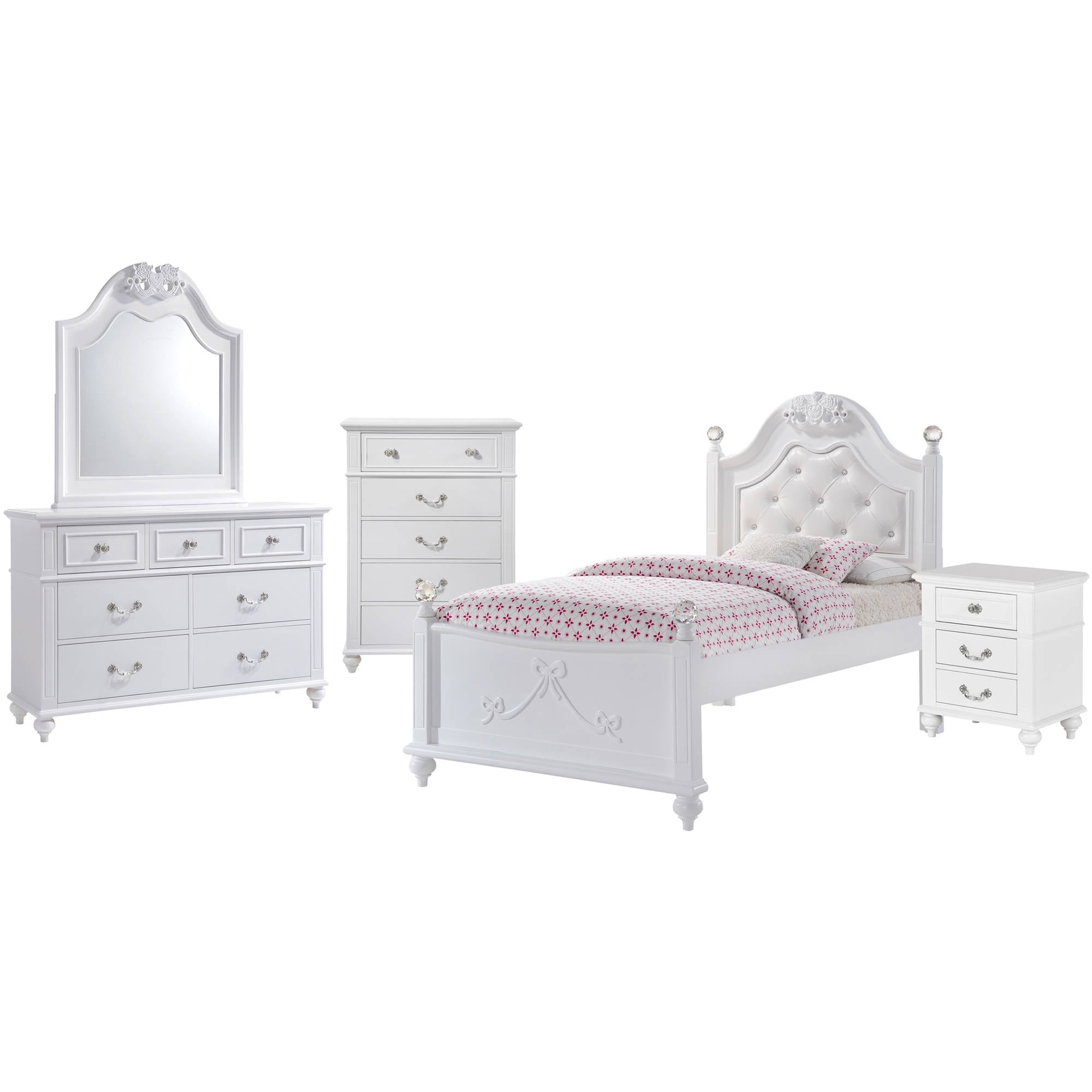 Picket House Furnishings Annie Collection 5-Piece Kids Upholstered Twin Bedroom Set, White