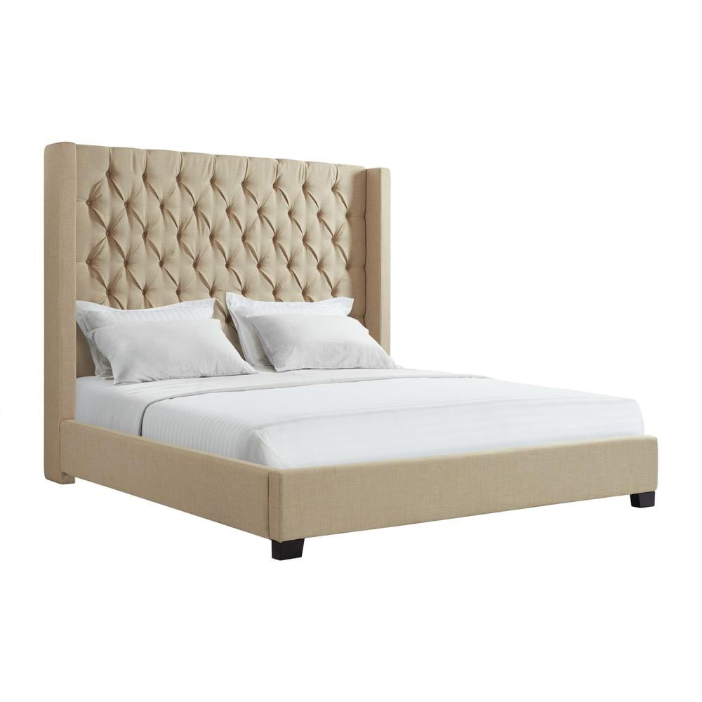 Arden King Beige Tufted Upholstered Wood Frame Bed