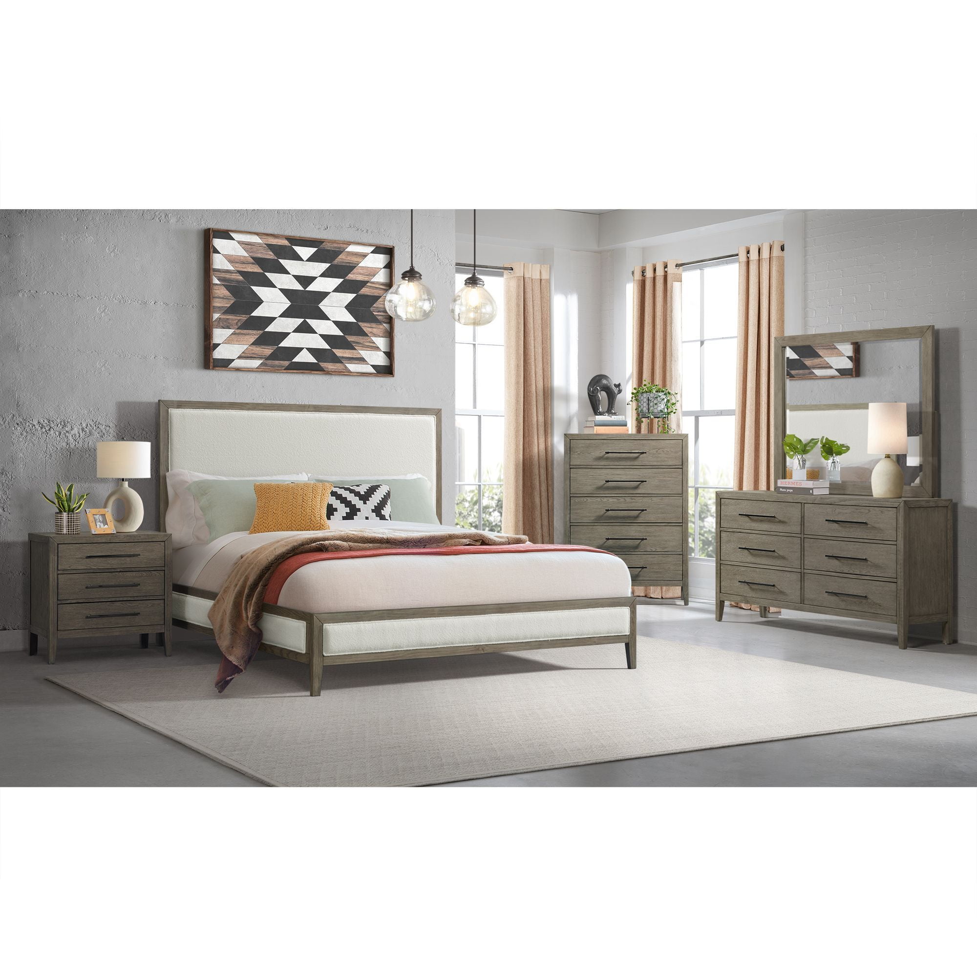 Gray Oak Veneer 5-Drawer Chest with Felt Lined Drawer
