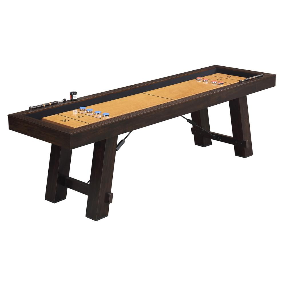 Asher Brown Spruce Veneer Shuffleboard Table with Solid Wood Legs