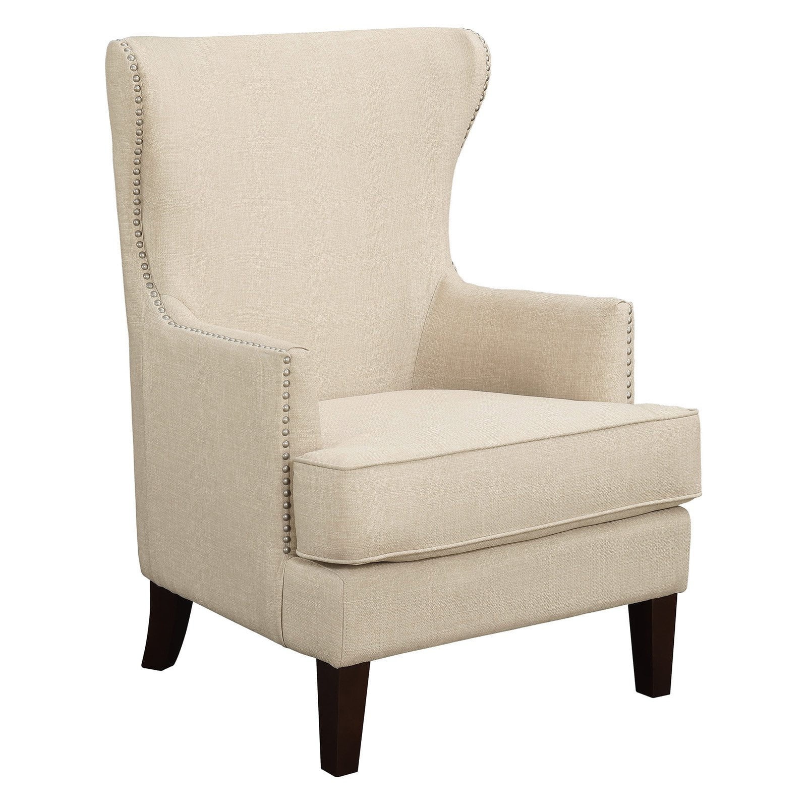Transitional Cream Winged Accent Chair with Silver Nailhead Trim