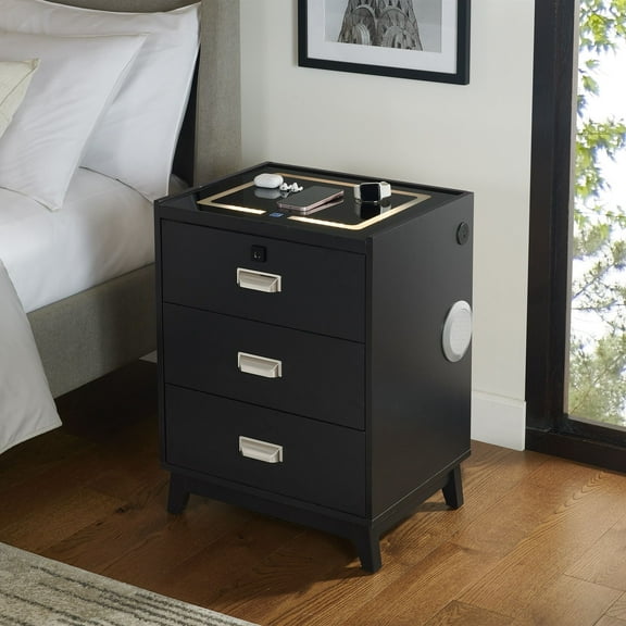 Picket House Furnishings Azura Nightstand with Electronic Features in Black