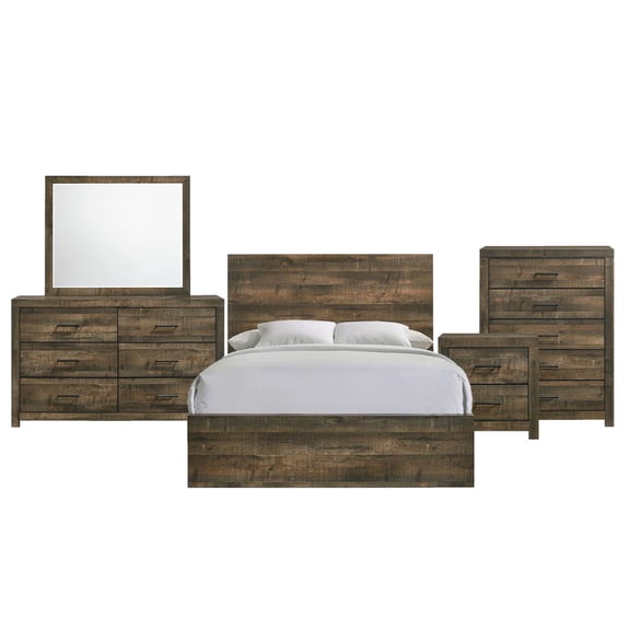 Picket House Furnishings Beckett 5-Piece King Panel Bedroom Set in Walnut