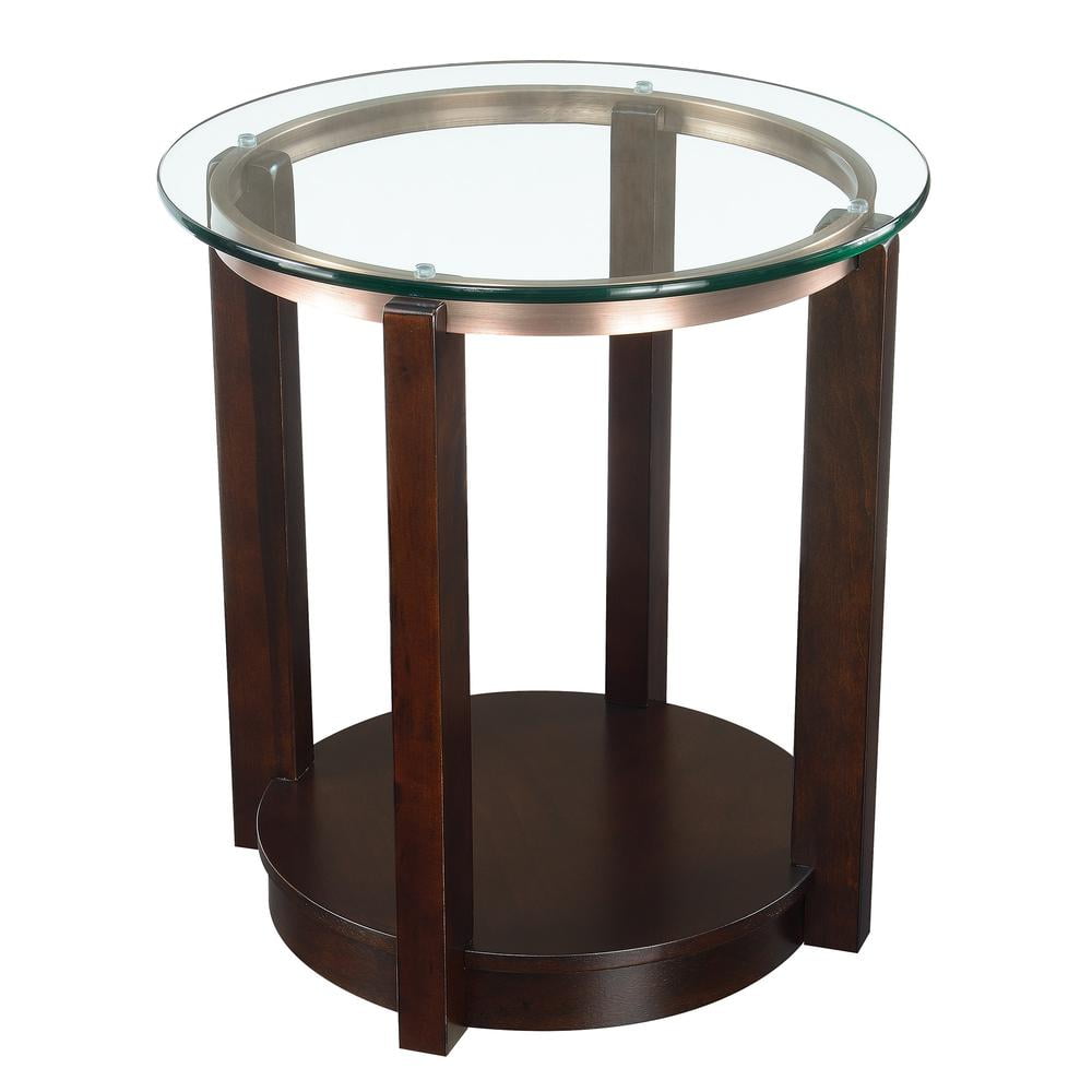 Contemporary Espresso Round End Table with Glass Top