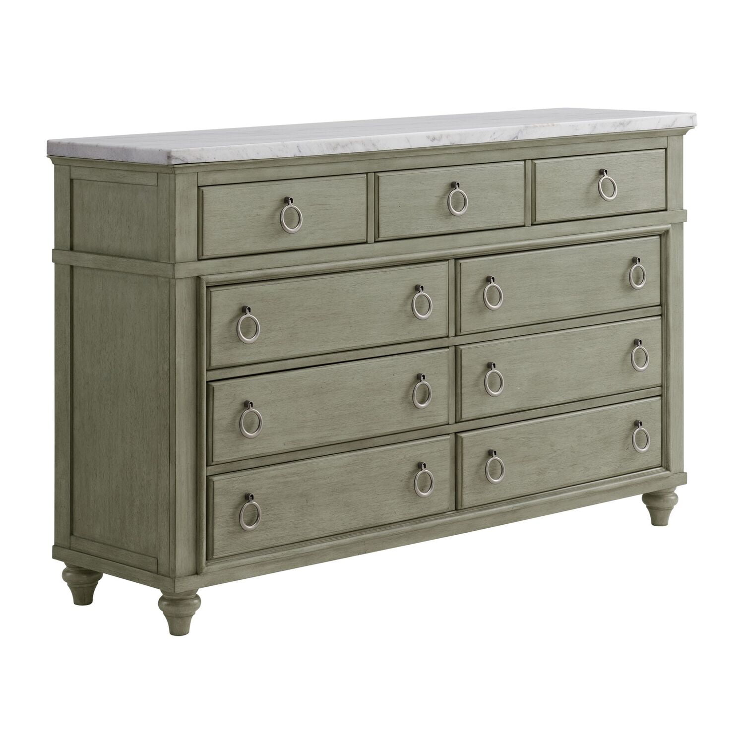 Picket House Bessie Traditional Gray 9-Drawer Dresser with White Marble ...
