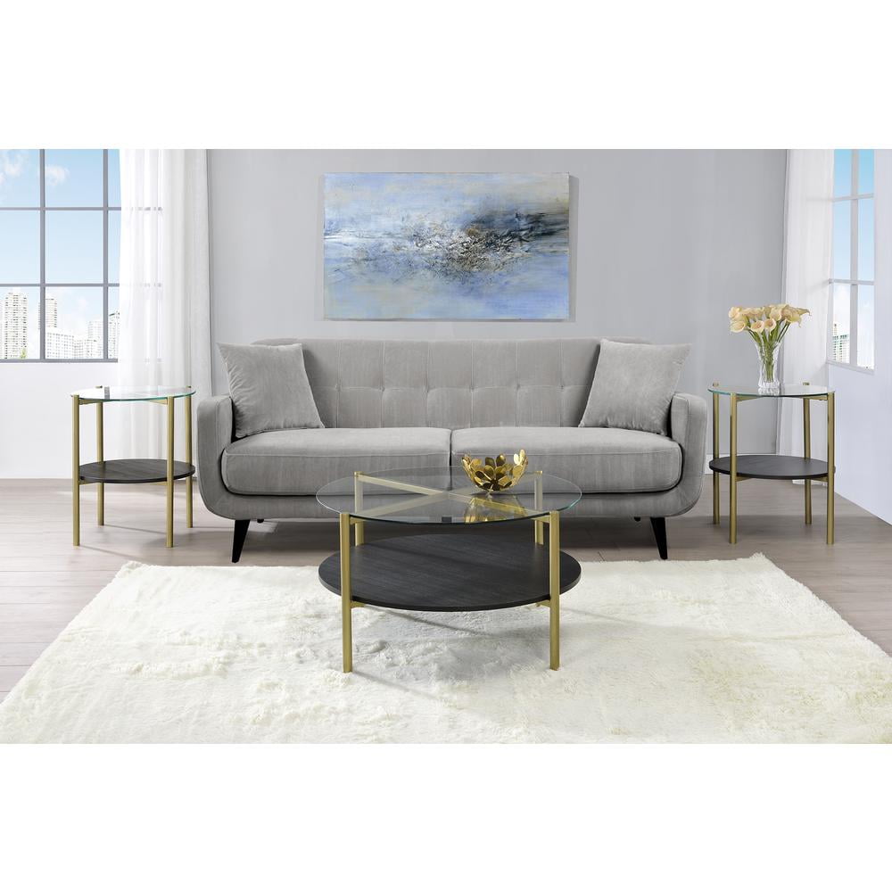 Blaine Black and Gold Round Glass 3-Piece Table Set