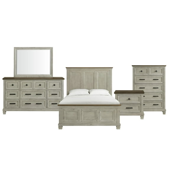 Picket House Furnishings Bloomfield Panel 5PC Bedroom Set - Medium Brown