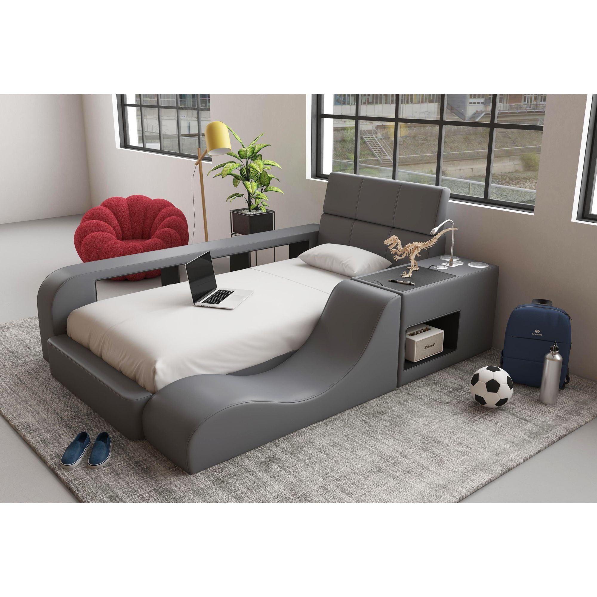 Picket House Furnishings Booker Twin Bed in Grey PU - Walmart.com