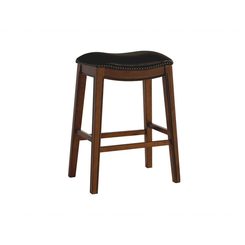 Rustic Chestnut 30" Backless Saddle Bar Stool with Faux Leather Seat