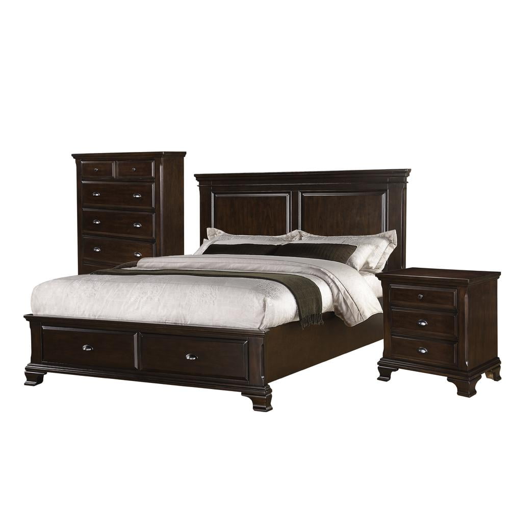 Brinley Cherry Queen Storage Bed with Pine Wood Frame