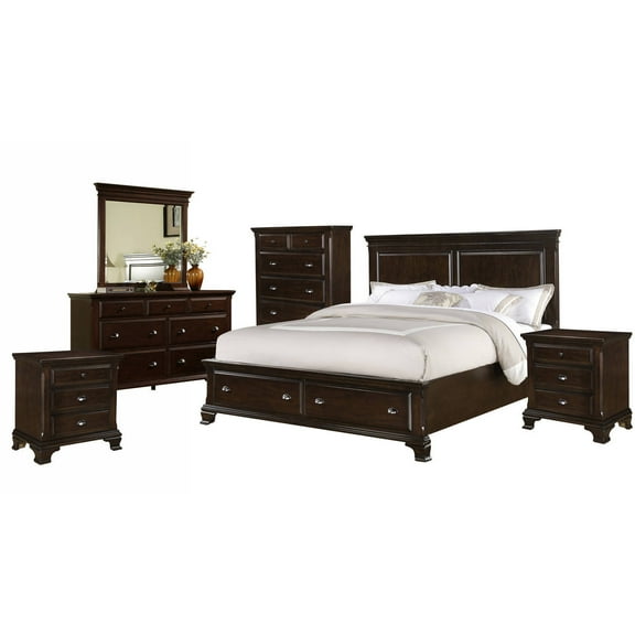 Picket House Furnishings Brinley Cherry Bedroom Set with Storage Bed, King, 6 Piece Set