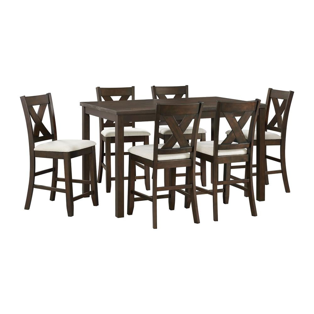 Espresso 60'' Rectangular Counter-Height Dining Set with 6 Chairs