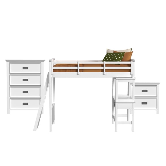 Brooklyn Kids Twin Loft with Ladder & Desk with Speaker 3PC Bedroom Set in White
