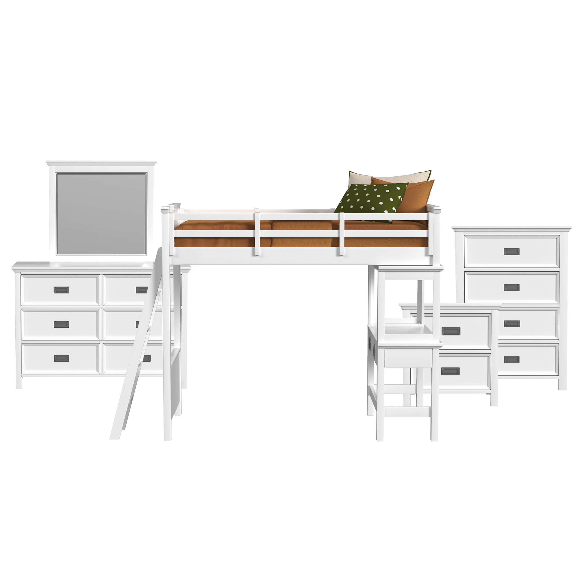 Brooklyn Kids Twin Loft with Ladder & Desk with Speaker 5PC Bedroom Set in White