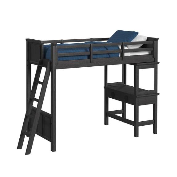 Brooklyn Kids Twin Loft with Ladder and Desk with Speaker in Charcoal