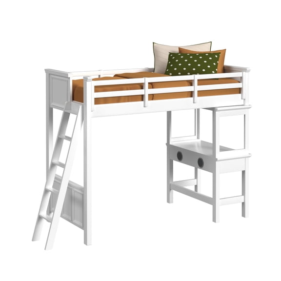 Brooklyn Kids Twin Loft with Ladder and Desk with Speaker in White