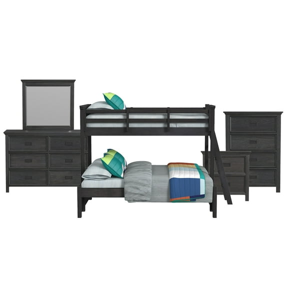 Brooklyn Kids Twin Over Full Bunk with Ladder 5PC Bedroom Set in Charcoal
