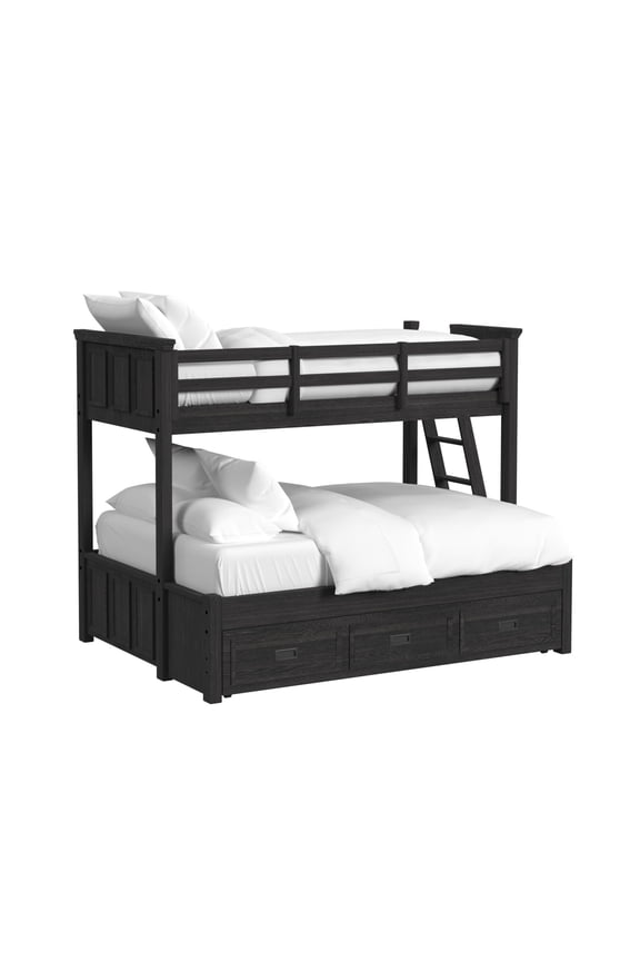 Brooklyn Kids Twin Over Full Bunk with Ladder and Trundle in Charcoal