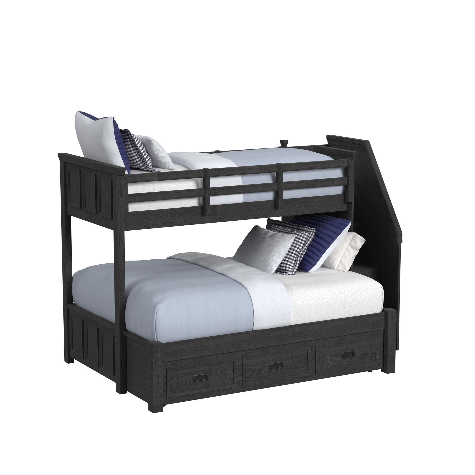 Brooklyn Kids Twin Over Full Bunk with Staircase and Trundle in Charcoal
