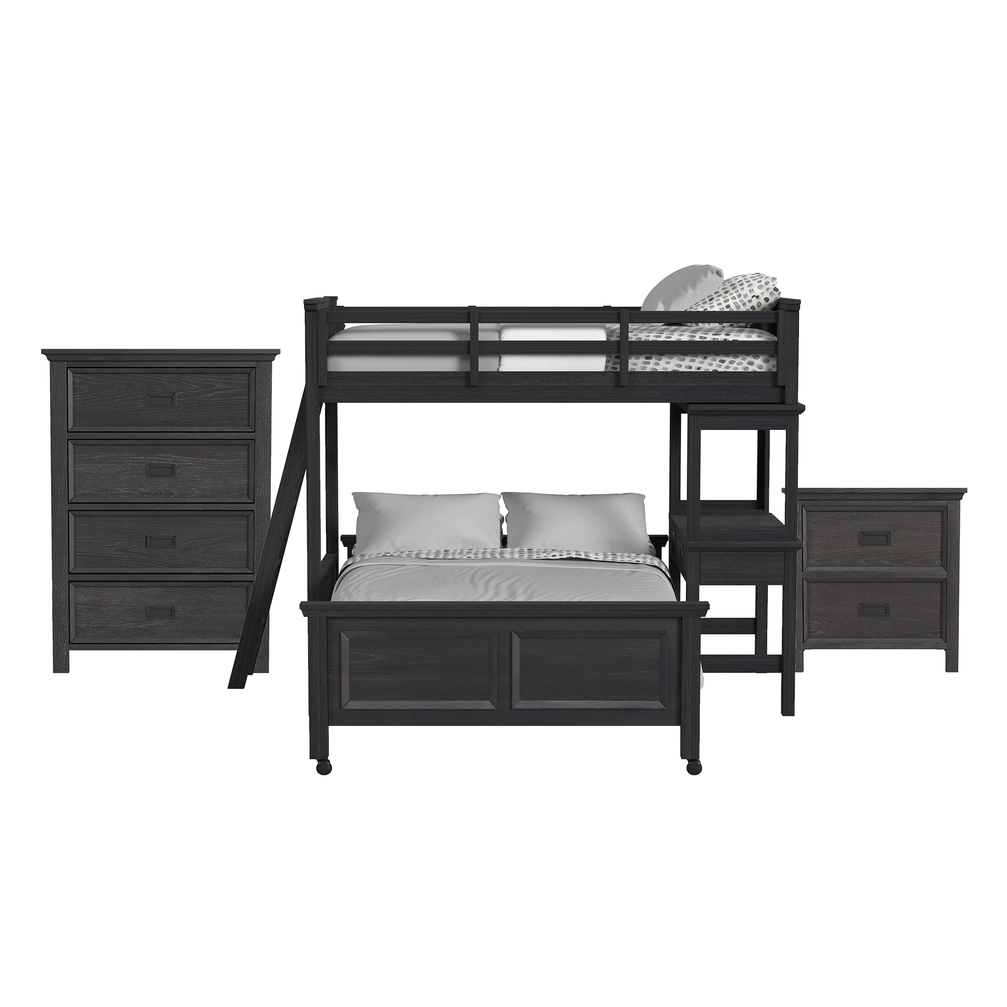 Brooklyn Kids Twin Over Full Loft-Ladder&Desk-Speaker 3PCBedroom Set in Charcoal