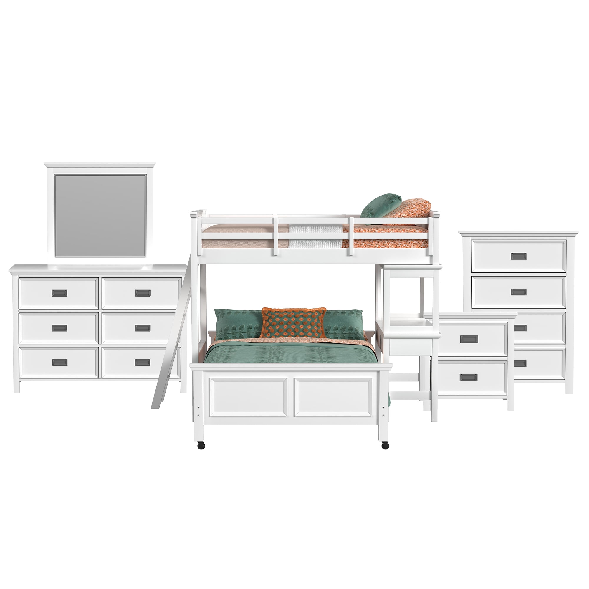 Brooklyn Kids Twin Over Full Loft - Ladder-Desk-Speaker 5PC Bedroom Set in White
