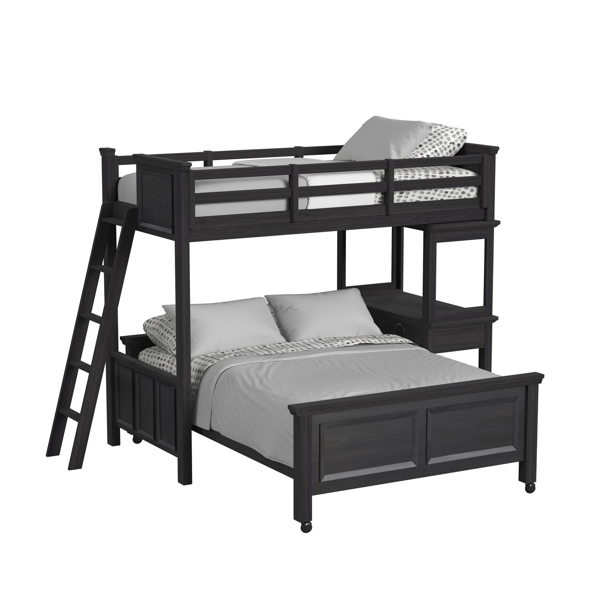 Brooklyn Kids Twin Over Full Loft with Ladder and Desk with Speaker in Charcoal