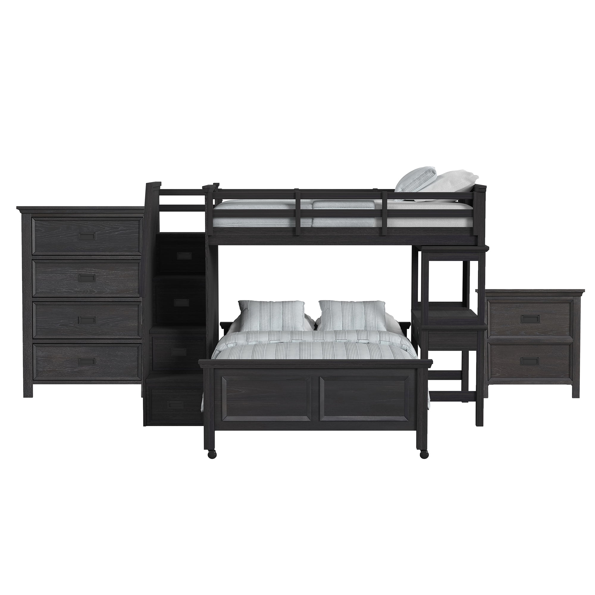 Brooklyn Kids TwinOverFull Loft -Staircase&Desk-Speaker 3PCBedroom SetinCharcoal