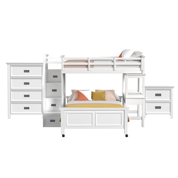 Brooklyn Kids Twin Over Full Loft-Staircase-Desk-Speaker 3PCBedroom Set in White