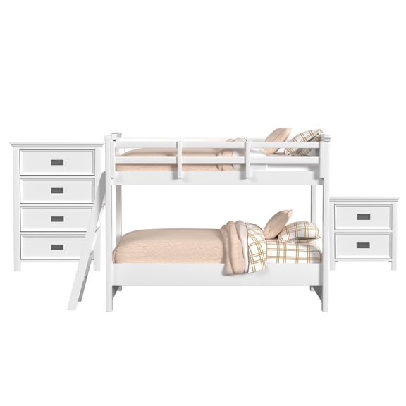Brooklyn Kids Twin Over Twin Bunk with Ladder 3PC Bedroom Set in White