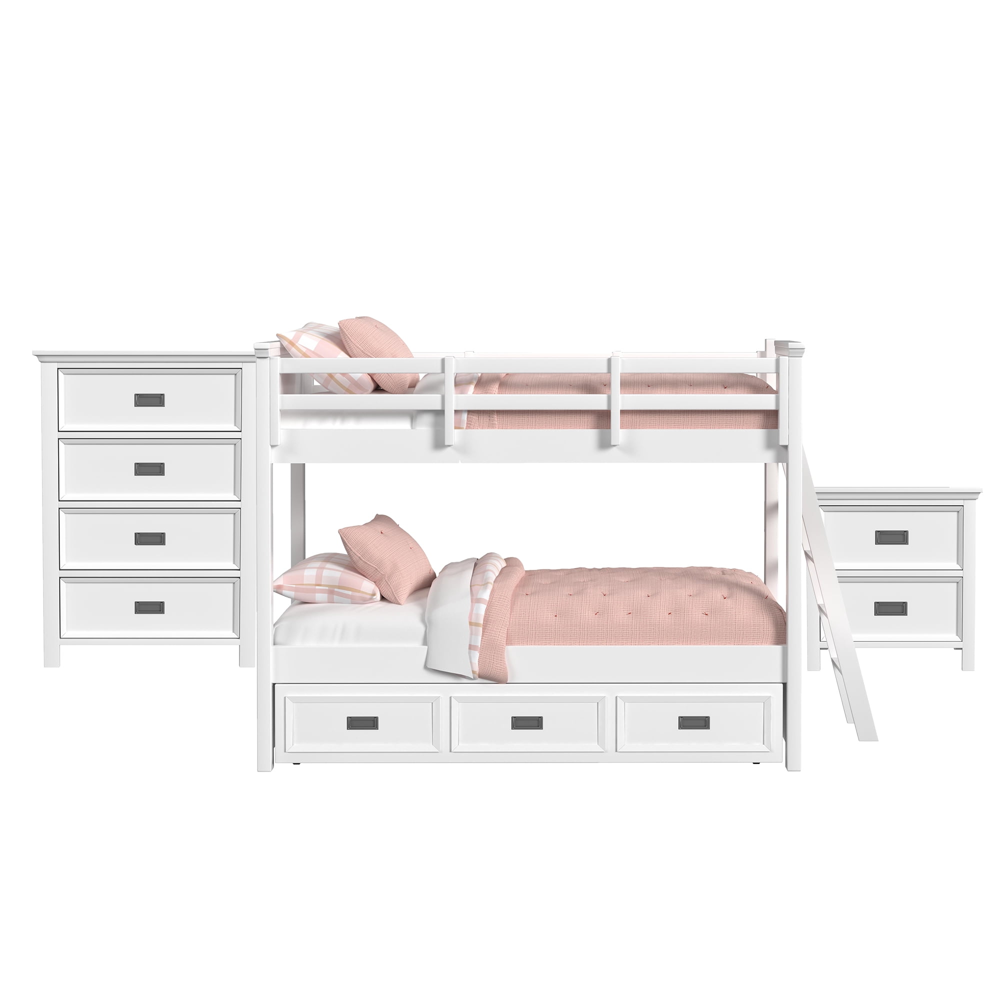 Brooklyn Kids Twin Over Twin Bunk with Ladder & Trundle 3PC Bedroom Set in White