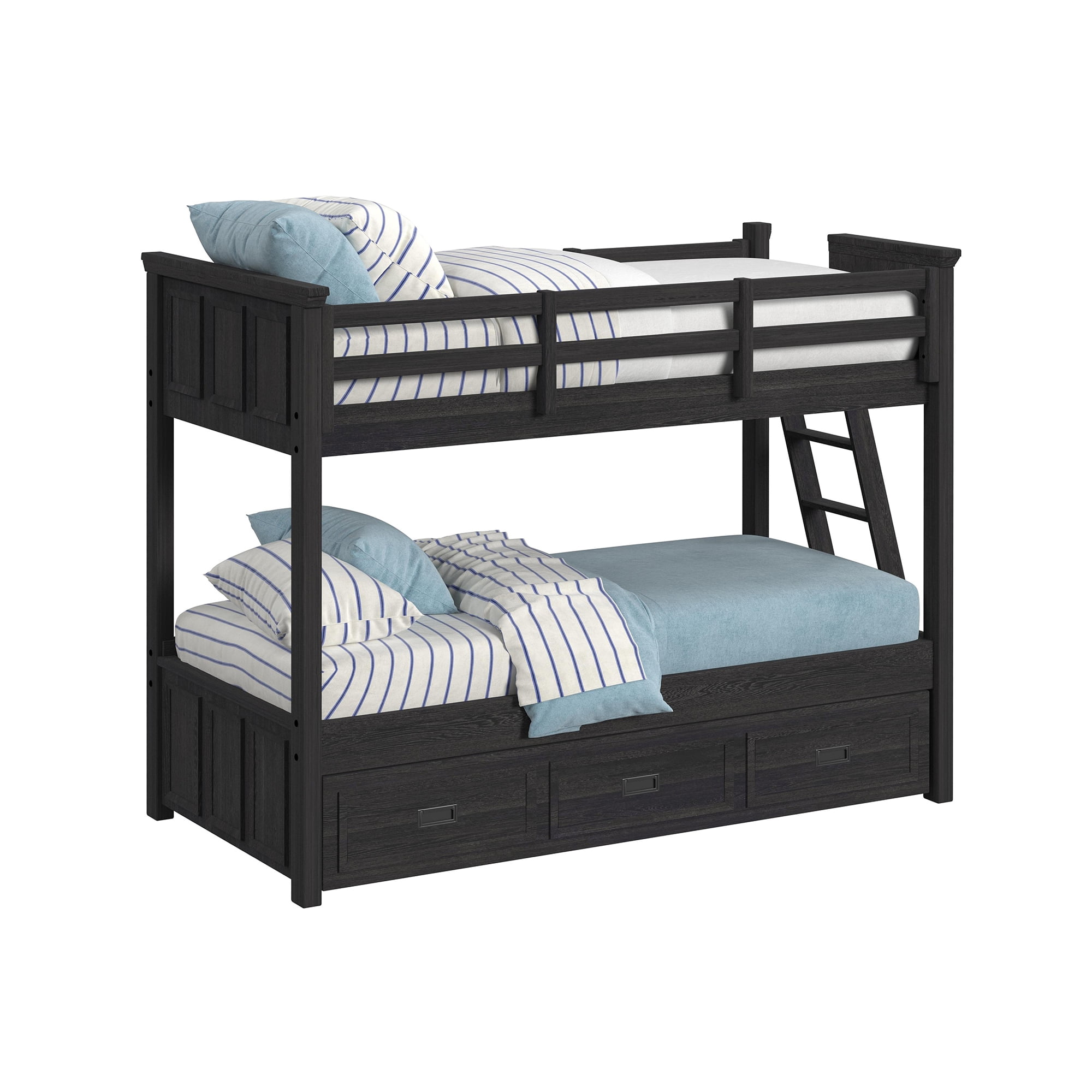 Brooklyn Kids Twin Over Twin Bunk with Ladder and Trundle in Charcoal