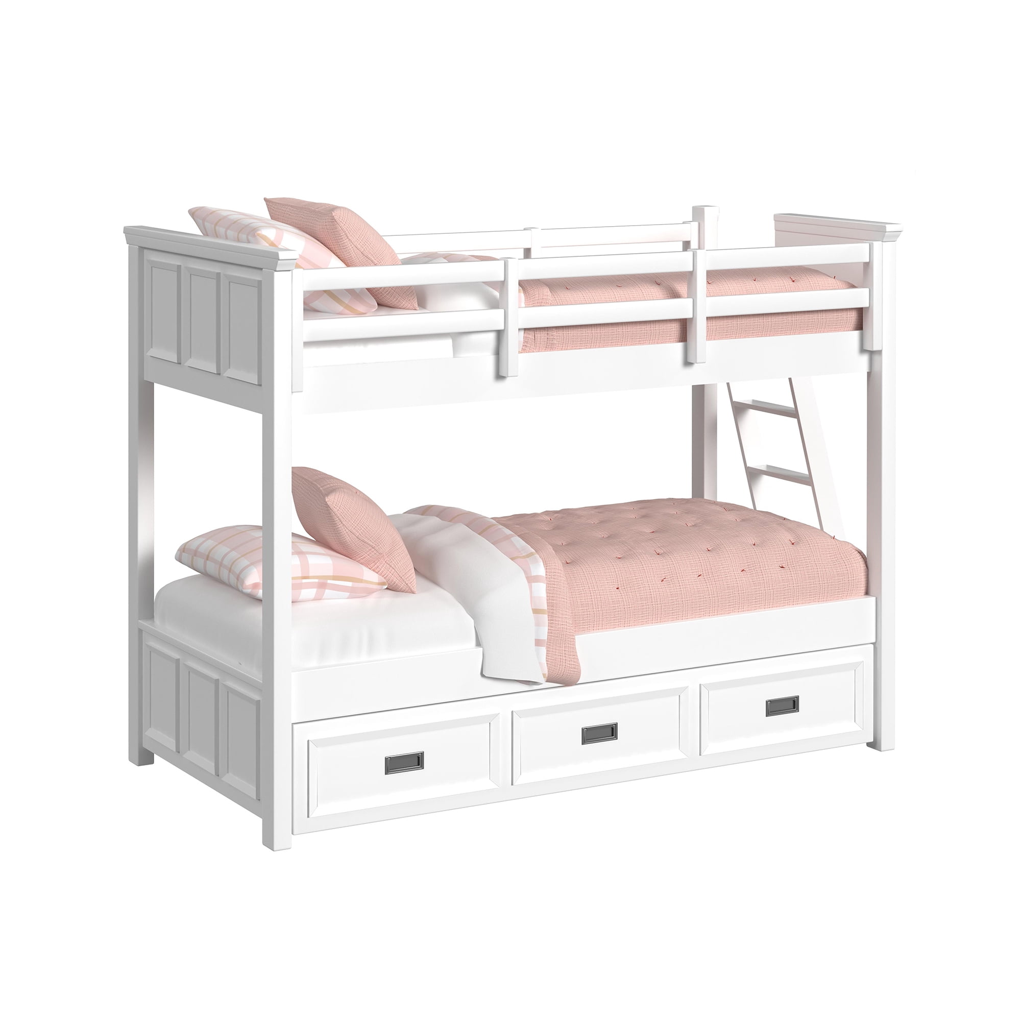 Brooklyn Kids Twin Over Twin Bunk with Ladder and Trundle in White