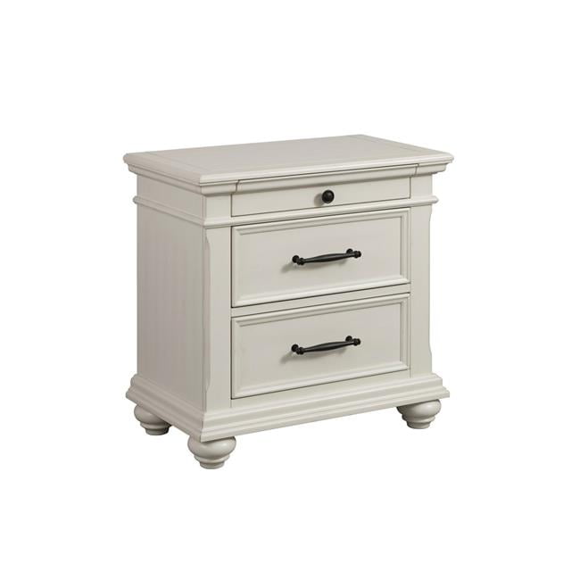 Transitional White 3-Drawer Nightstand with USB Ports