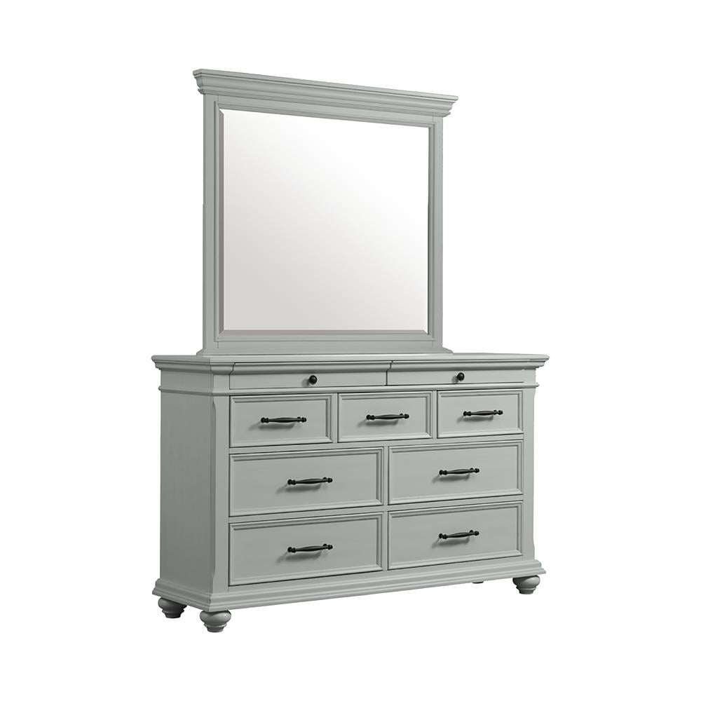 Transitional Gray 9-Drawer Dresser with Felt-Lined Drawers & Mirror