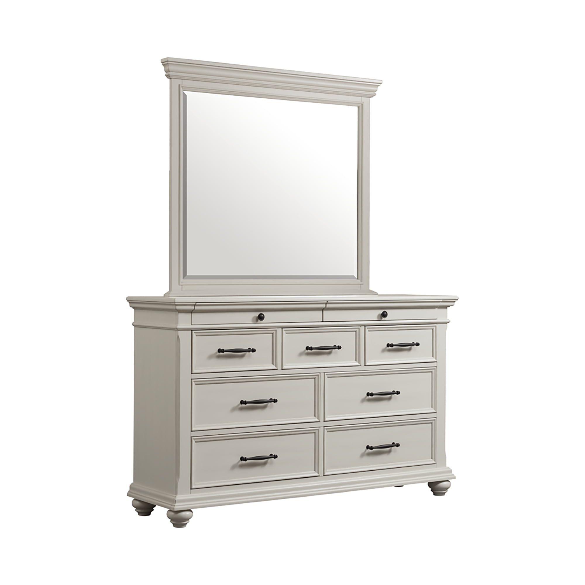 Transitional White 9-Drawer Horizontal Dresser with Mirror