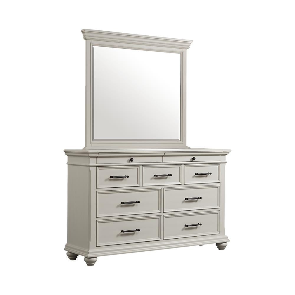 Transitional White 9-Drawer Horizontal Dresser with Mirror