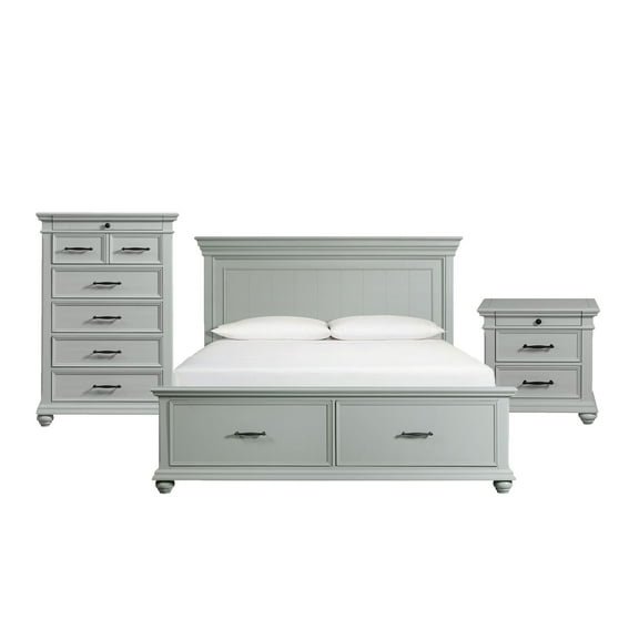 Picket House Furnishings Brooks King Platform Storage 3PC Bedroom Set in Gray